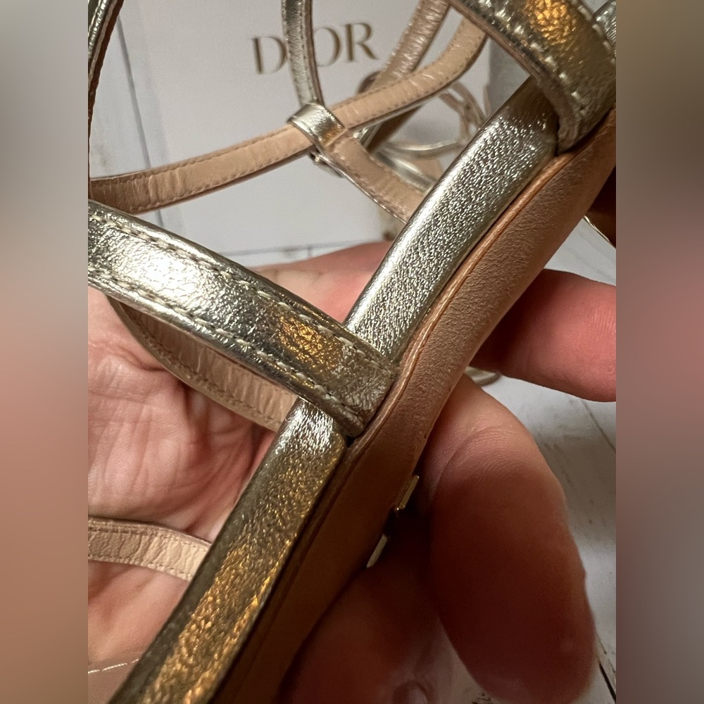 Christian Dior Rhodes Strappy Leather Sandal Pale Gold Sz 35 / 5 - Picture 12 of 15